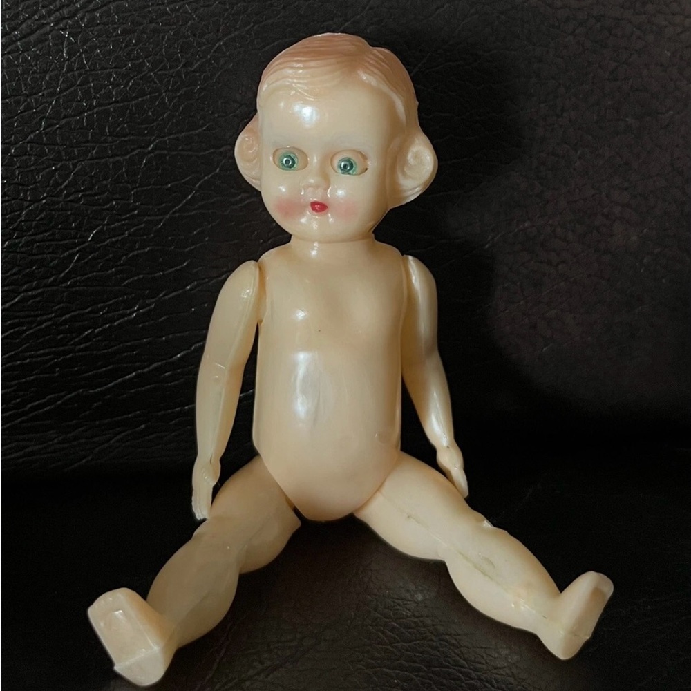 Vintage Hard Plastic Jointed Girl Doll No Clothes 4 1/2”